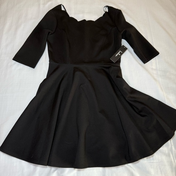Lulu's Cumulonimbus Clouds Skater Dress Size M Scalloped Black Hidden Back Zip - Picture 2 of 10